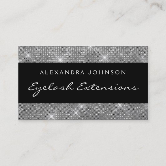 Silver Black Elegant Sparkly Eyelash Extensions Visitekaartje (Voorkant)