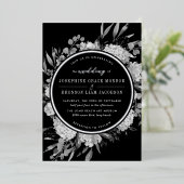 Silver Black en White Waterverf Floral Wedding Folie Uitnodiging (Staand Voorkant)