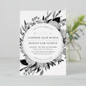Silver Black en White Waterverf Floral Wedding Folie Uitnodiging (Staand Voorkant)