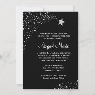 Silver Black Falling Stars Bat Mitzvah Kaart