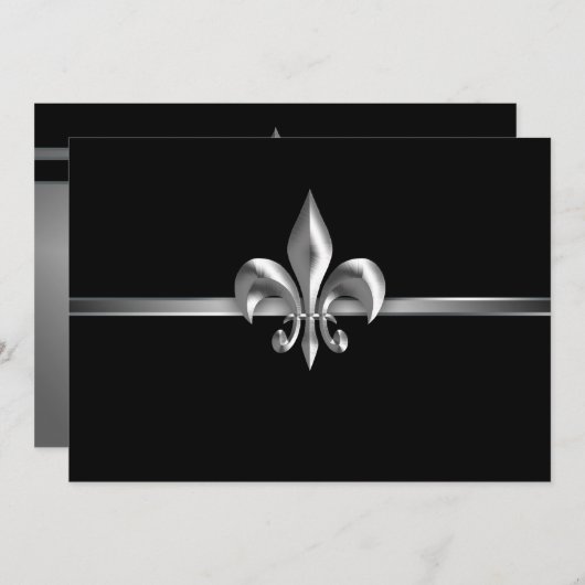 Silver Black Fleur de Lis Event I Kaart (Voorkant / Achterkant)