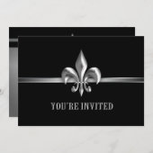 Silver Black Fleur de Lis Event Kaart (Voorkant / Achterkant)