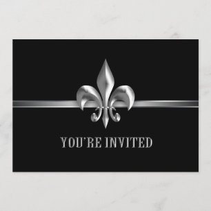 Silver Black Fleur de Lis Event Kaart