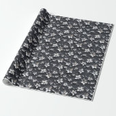 Silver Black Floral 25e bruiloft Jubileum Cadeaupapier (Uitgerold)