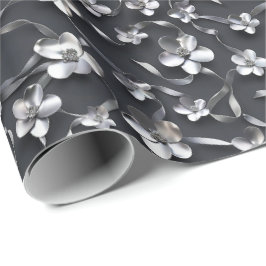 Silver Black Floral 25e bruiloft Jubileum Cadeaupapier
