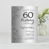Silver Black Floral 60th Birthday Party Kaart (Staand voorkant)
