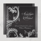 Silver Black floral bruiloft verloving Kaart (Voorkant / Achterkant)