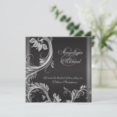 Silver Black floral bruiloft verloving Kaart (Staand voorkant)