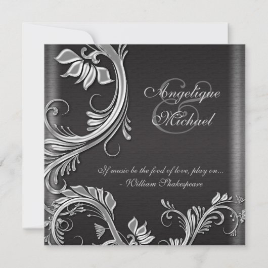 Silver Black floral bruiloft verloving Kaart (Voorkant)