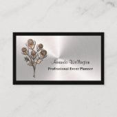 Silver & Black Floral Event Planner Business Card Visitekaartje (Voorkant)