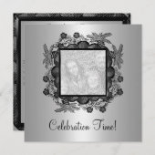 Silver Black Floral Foto Lijst 50e verjaardag 2 Kaart (Voorkant / Achterkant)