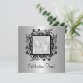 Silver Black Floral Foto Lijst 50e verjaardag 2 Kaart (Staand voorkant)