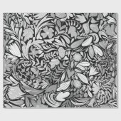 Silver Black Floral Leaves Illustration Pattern Cadeaupapier (Vlak)