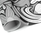 Silver Black Floral Leaves Illustration Pattern Cadeaupapier (Rol Hoek)