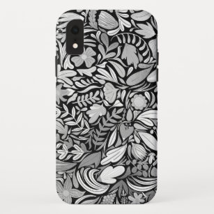 Silver Black Floral Leaves Illustration Pattern Case-Mate iPhone Case
