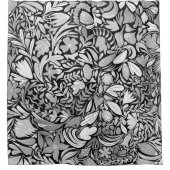 Silver Black Floral Leaves Illustration Pattern Douchegordijn (Voorkant)
