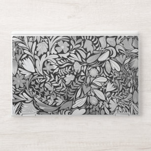 Silver Black Floral Leaves Illustration Pattern HP Laptopsticker