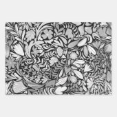 Silver Black Floral Leaves Illustration Pattern Inpakpapier Vel (Voorkant)