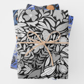 Silver Black Floral Leaves Illustration Pattern Inpakpapier Vel (In situ)