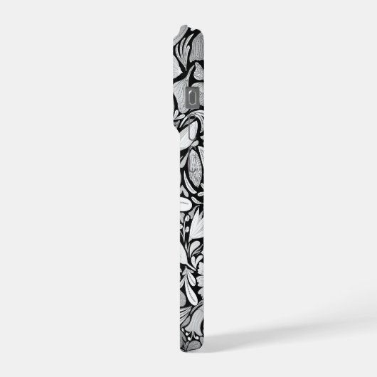 Silver Black Floral Leaves Illustration Pattern iPhone Hoesje (Linkerkant)