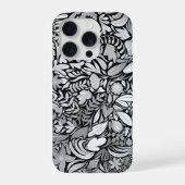 Silver Black Floral Leaves Illustration Pattern iPhone Hoesje (Achterkant)