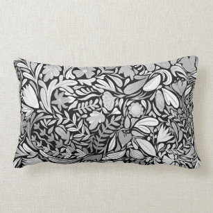 Silver Black Floral Leaves Illustration Pattern Kussen
