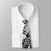 Silver Black Floral Leaves Illustration Pattern Stropdas (Gebonden)