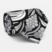 Silver Black Floral Leaves Illustration Pattern Stropdas (Opgerold)