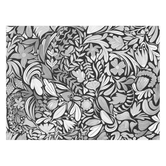 Silver Black Floral Leaves Illustration Pattern Tafelkleed (Voorkant (Horizontaal))