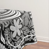 Silver Black Floral Leaves Illustration Pattern Tafelkleed (Voorbeeld)