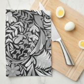 Silver Black Floral Leaves Illustration Pattern Theedoek (Quarter Fold)