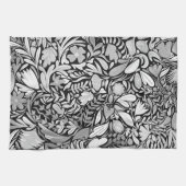 Silver Black Floral Leaves Illustration Pattern Theedoek (Horizontaal)