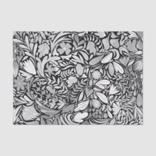 Silver Black Floral Leaves Illustration Pattern Tissuepapier
