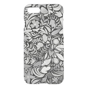 Silver Black Floral Leaves Illustration Pattern iPhone SE/8/7 Hoesje