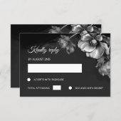 Silver Black Floral RSVP Kaartje (Voorkant / Achterkant)
