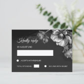 Silver Black Floral RSVP Kaartje (Staand voorkant)