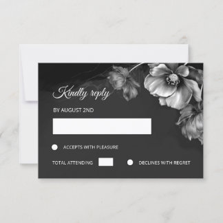 Silver Black Floral RSVP Kaartje