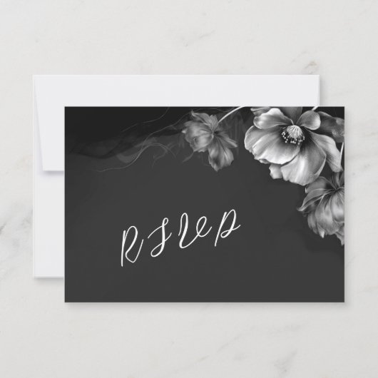 Silver Black Floral RSVP Kaartje (Achterkant)