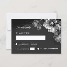 Silver Black Floral RSVP Kaartje