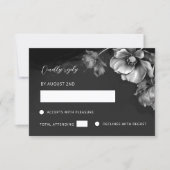 Silver Black Floral RSVP Kaartje (Voorkant)