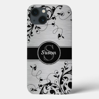 Silver Black Floral Swirls Case-Mate iPhone Case