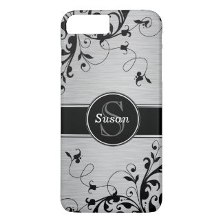 Silver Black Floral Swirls iPhone 8/7 Plus Hoesje