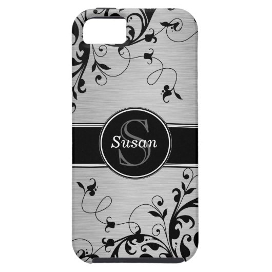Silver Black Floral Swirls iPhone 5 Hoesje-Mate Case-Mate iPhone Case (Achterkant)