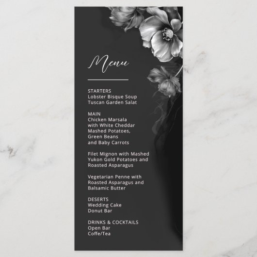 Silver Black Floral Wedding Menu (Voorkant)