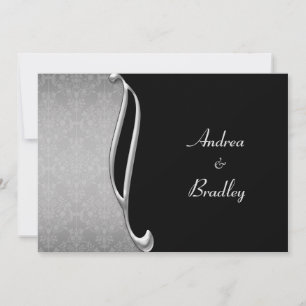  Silver Black Flourish Wedding Invite Kaart