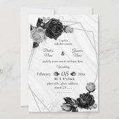 silver & black flowers botanical geometric wedding kaart (Voorkant)