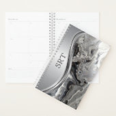 Silver Black Fluid Art Metal Monogrammed Planner (Display)