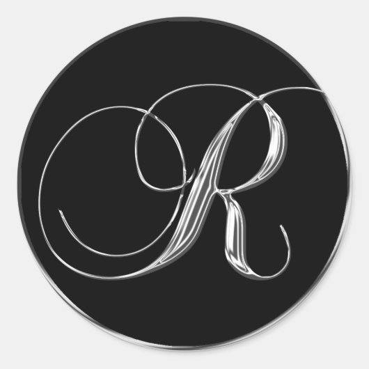 Silver Black Formal Wedding Invite Monogram R Seal Ronde Sticker (Voorkant)