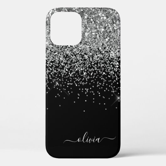 Silver Black Girly Glitter Sparkle Monogram Name C Case-Mate iPhone Case (Achterkant)