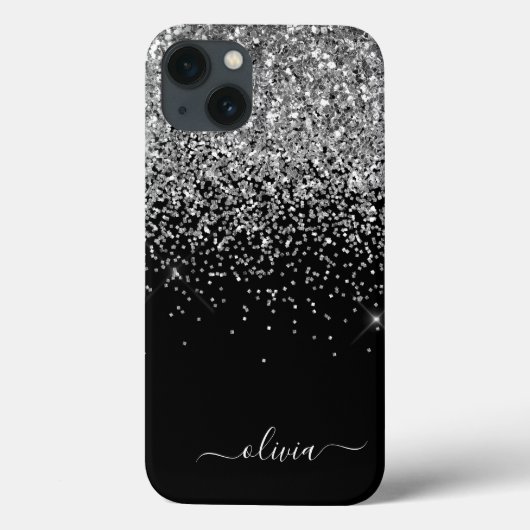 Silver Black Girly Glitter Sparkle Monogram Name C Case-Mate iPhone Case (Achterkant)
